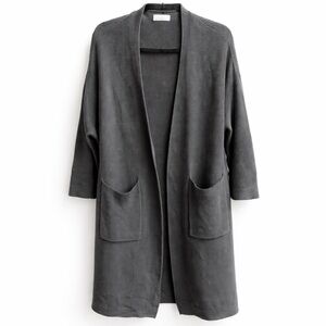 Oak + Fort Long Grey Knit Cardigan Duster M Cotton Open Front Minimalist
